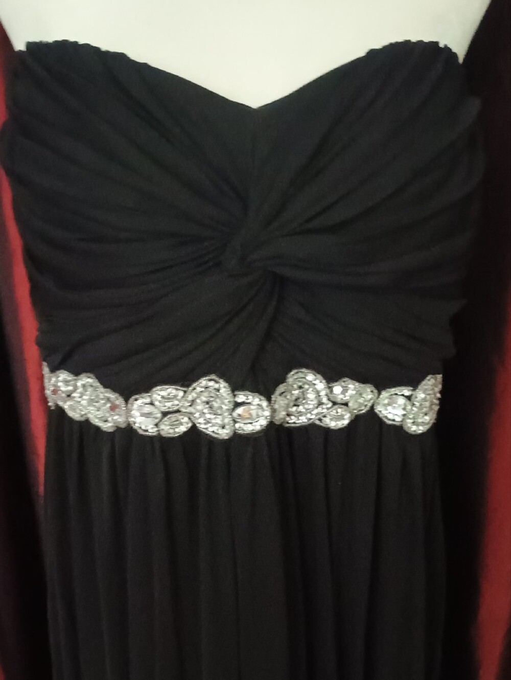 City Triangles Black Strapless Evening Gown with Silver Embellished Waistband